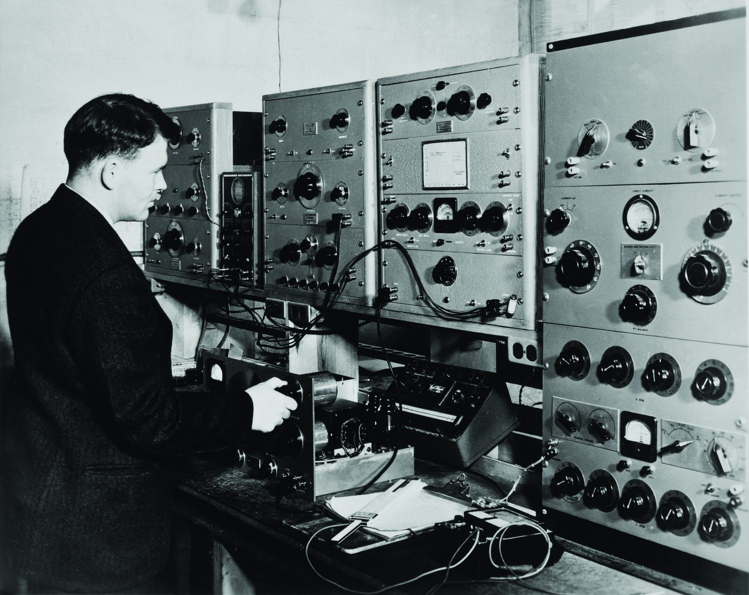 Bill Hewlett working with an audio signal generator.