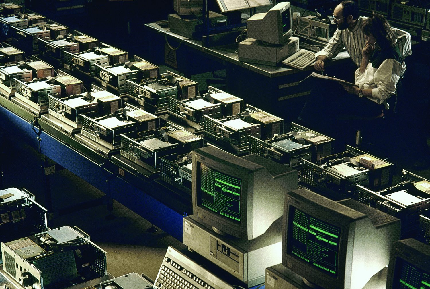 Interior shot of computers in production at Hewlett-Packard's production facility in Grenoble, France.