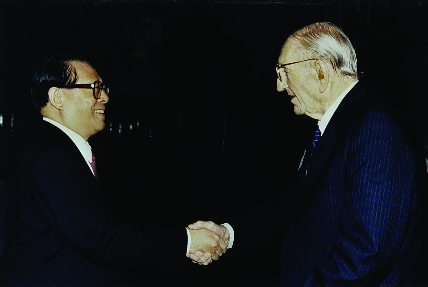 Dave Packard shaking hands with Jiang Zemin, then-president of the People's Republic of China.