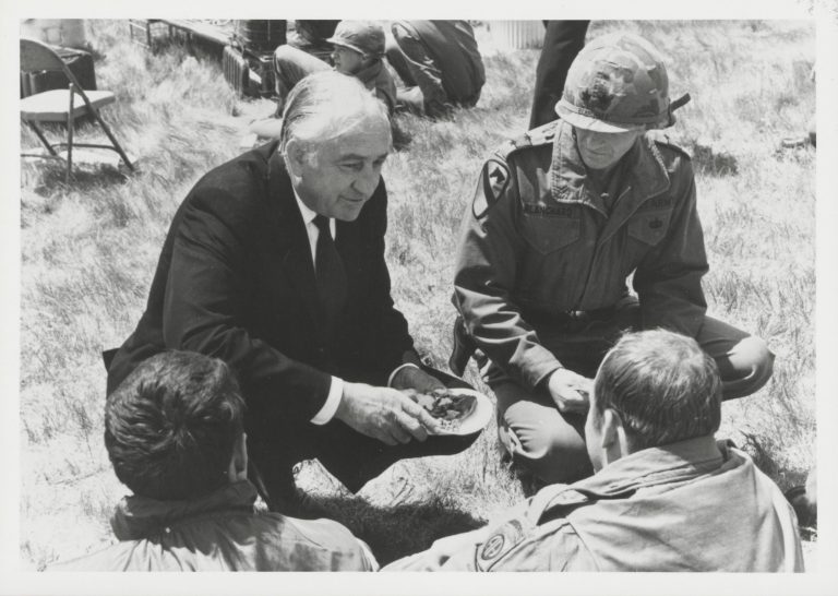 Dave Packard visiting troops as Deputy Secretary of Defense.