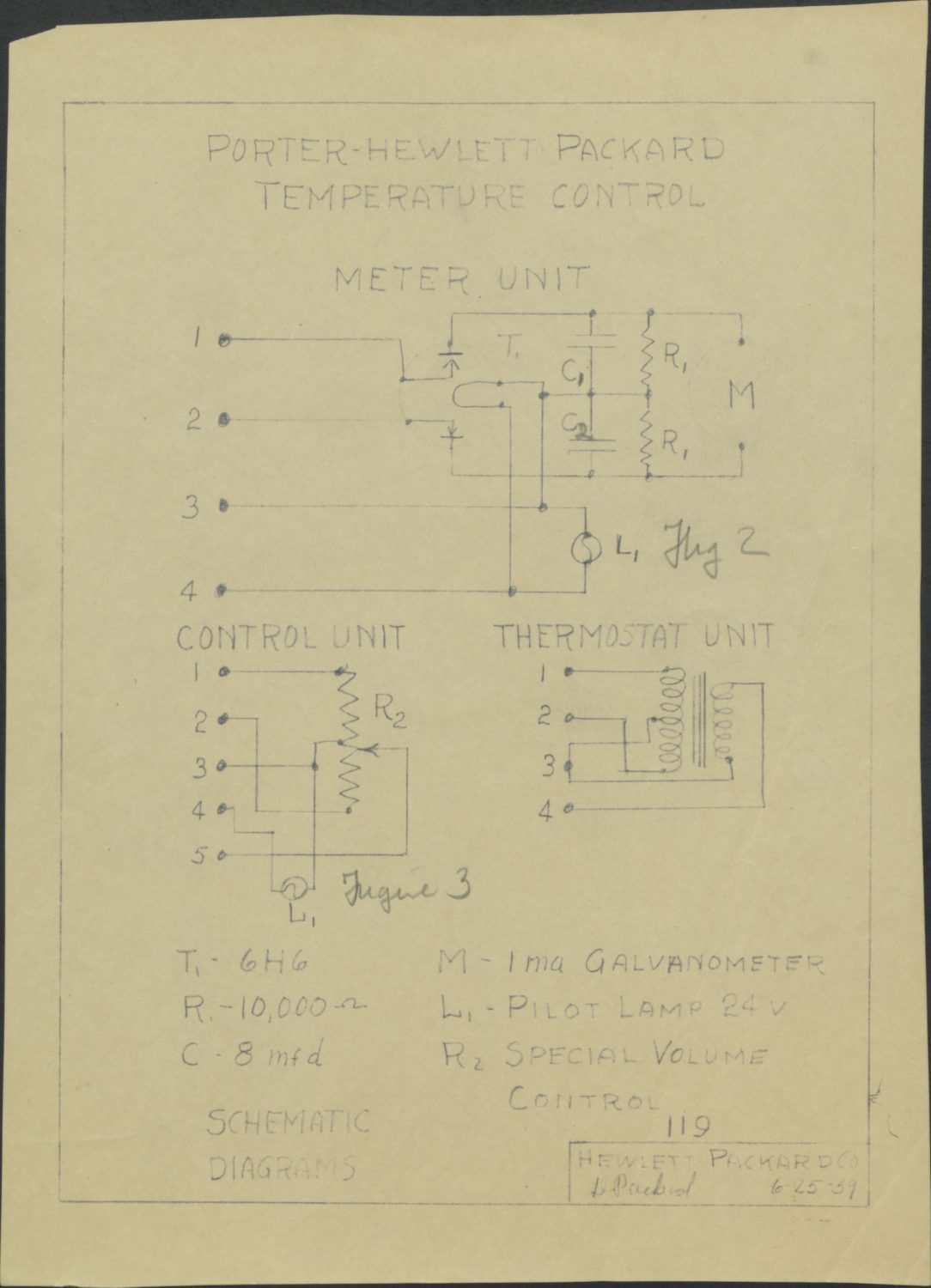 Schematic for Porter-Hewlett Packard Temperature Control.