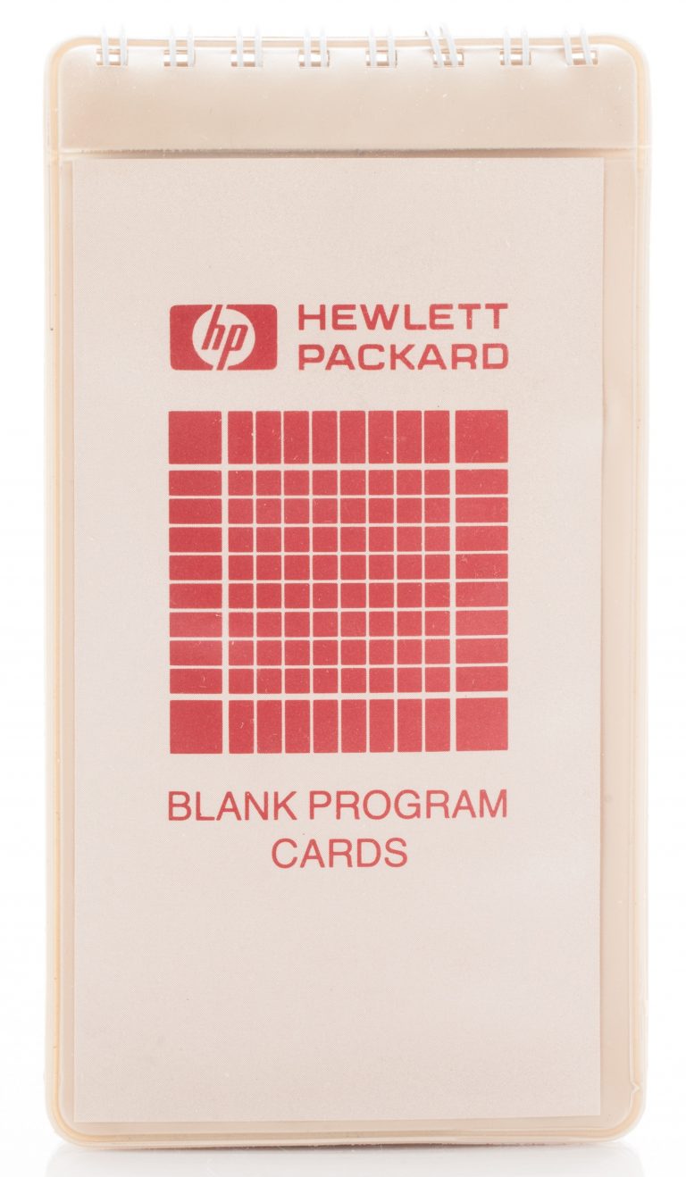 Front of carrying case of blank magnetic calculator program cards.