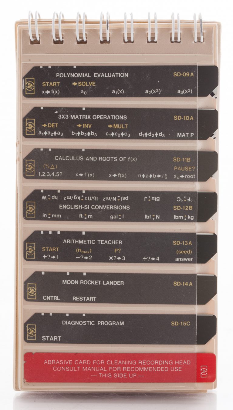 Several magnetic card inserts containing programs customers could use with HP's programmable calculators.