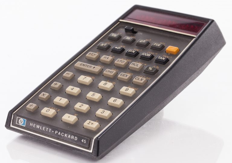 The HP 45 calculator (right and top face).