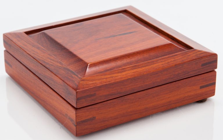 Wooden case holding the Heinz Chairman's Medal for Lifetime Achievement (closed).