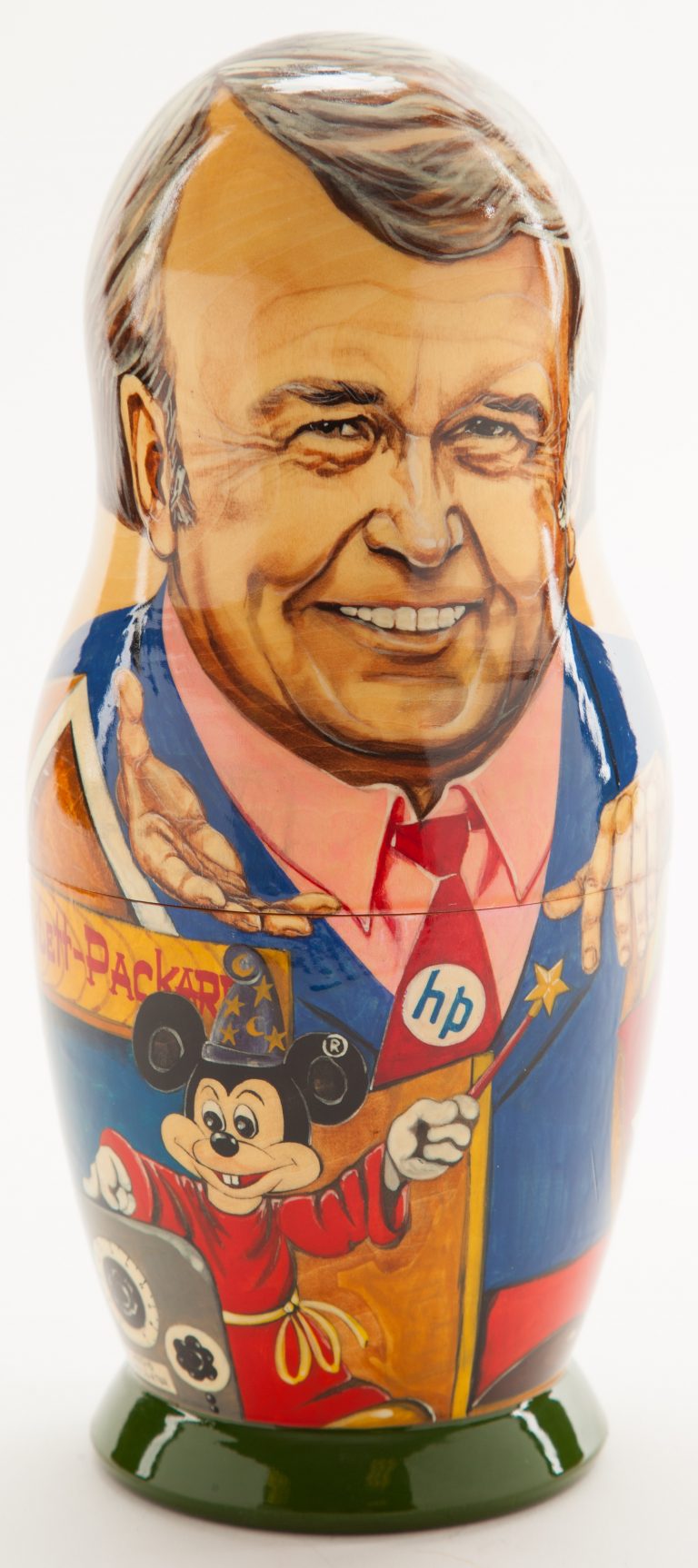 Matryoshka doll depicting Dave Packard on one side and Bill Hewlett on the other, showing Bill's side.