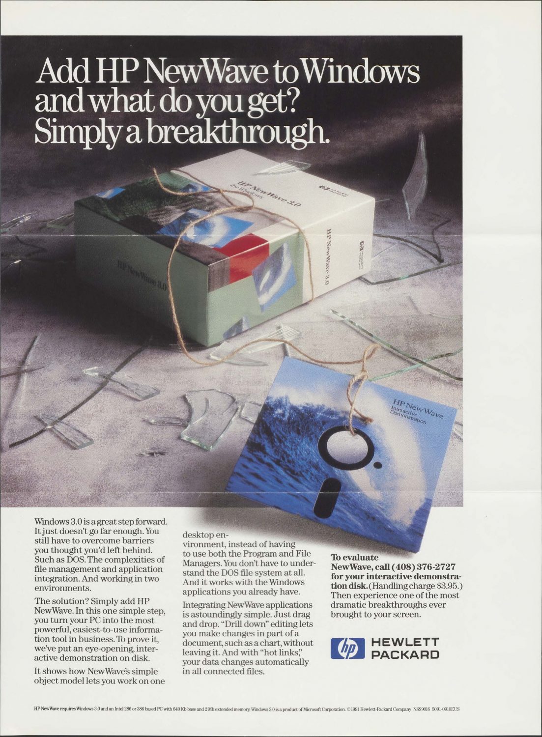 A print ad for the HP NewWave dated 1991.