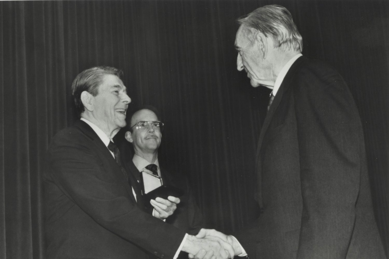 Dave Packard receives the  Medal of Freedom from President Ronald Reagan in 1988.