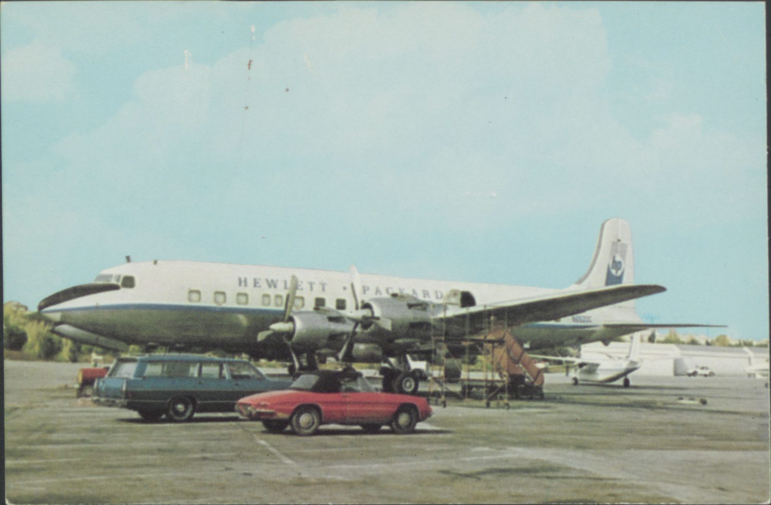 The Douglass DC-6B airplane custom-outfitted as the Flying Demonstration Lab for Hewlett-Packard.