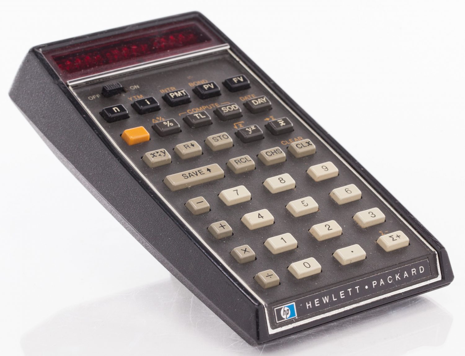 Photo of the HP 80 calculator designed for business people with 40 time-and-money formulas preset.