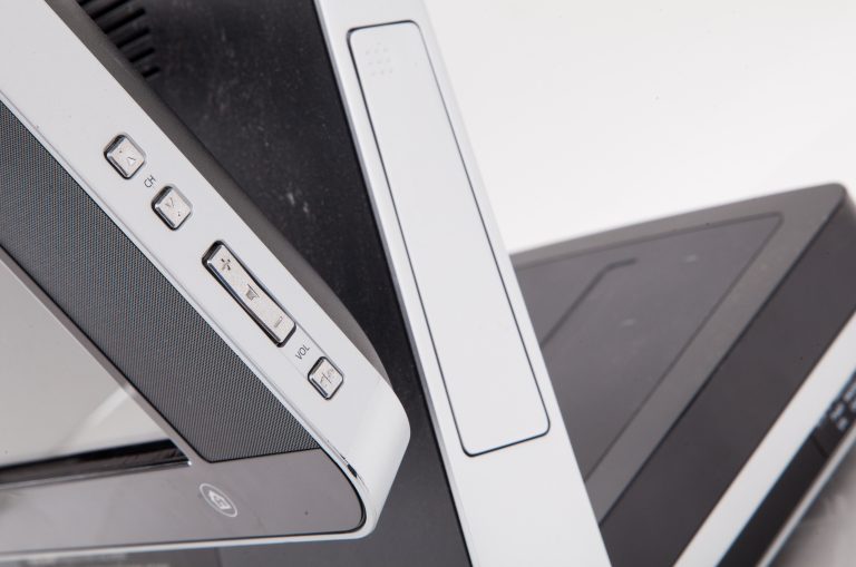 HP TouchSmart PC (close-up on volume buttons on side of monitor).