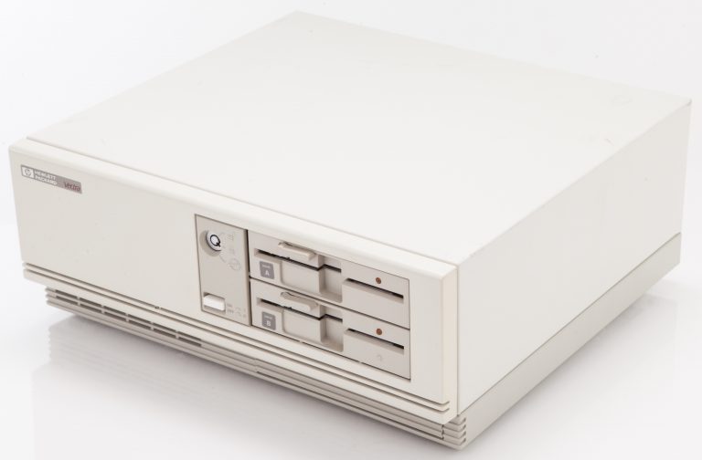 Angled view of Bill Hewlett's HP Vectra personal computer (front and side).