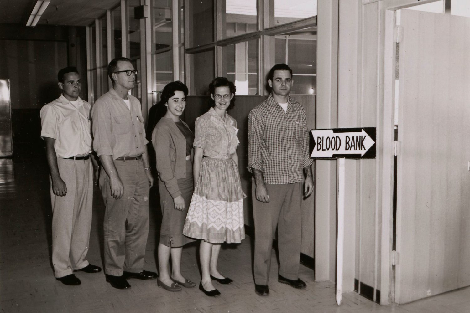 Hewlett-Packard employees lined up to donate blood in the 1960s.