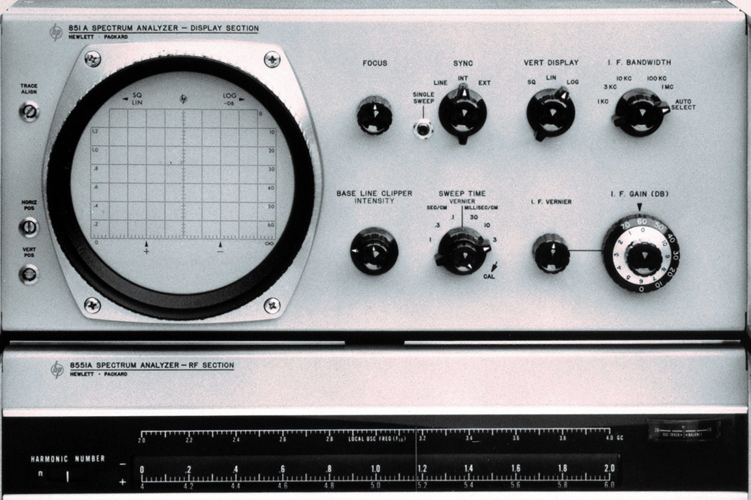 A photo of the HP 8551 microwave spectrum analyzer.