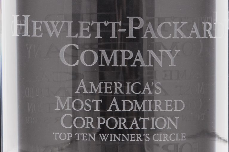 Hewlett-Packard's award from Fortune for America's Most Admired Corporation, Top Ten Winner's Circle.