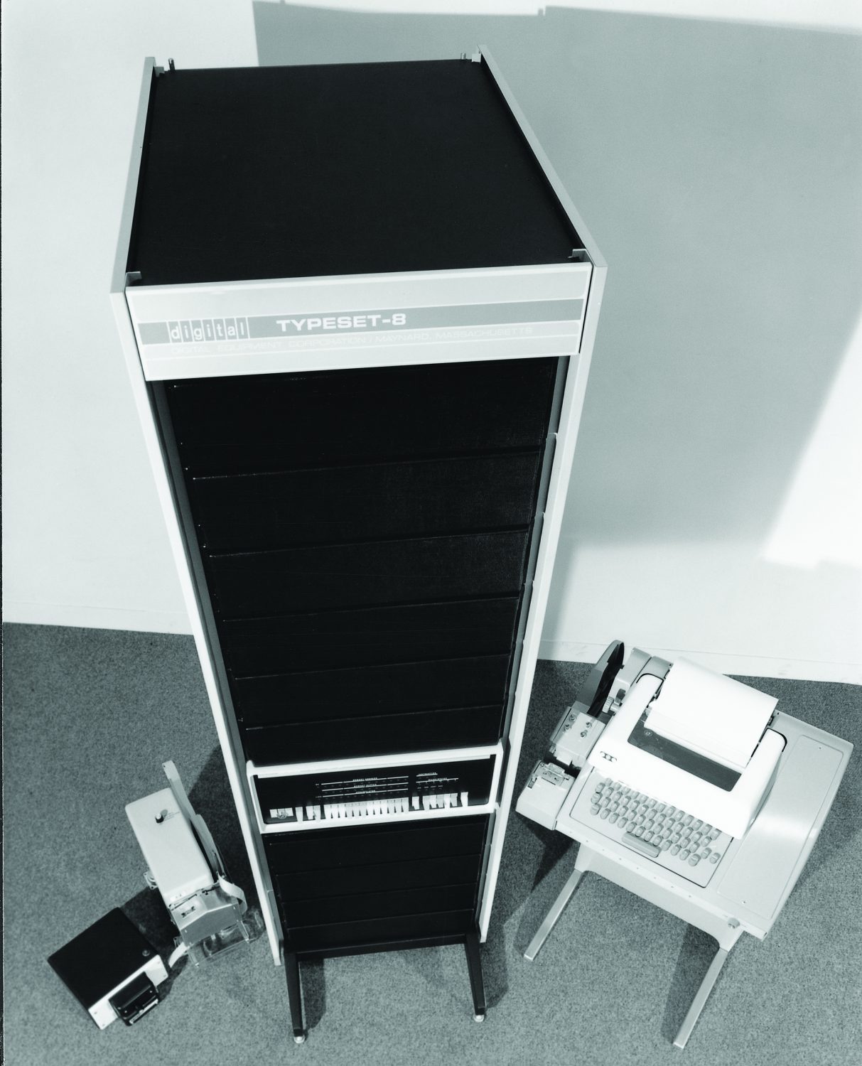 A photo of Digital Equipment Corporation's TYPESET-8, a turnkey computer system from 1968.