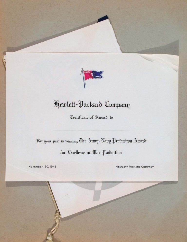 A blank certificate to HP employees from the company recognizing their role in winning the Army-Navy 