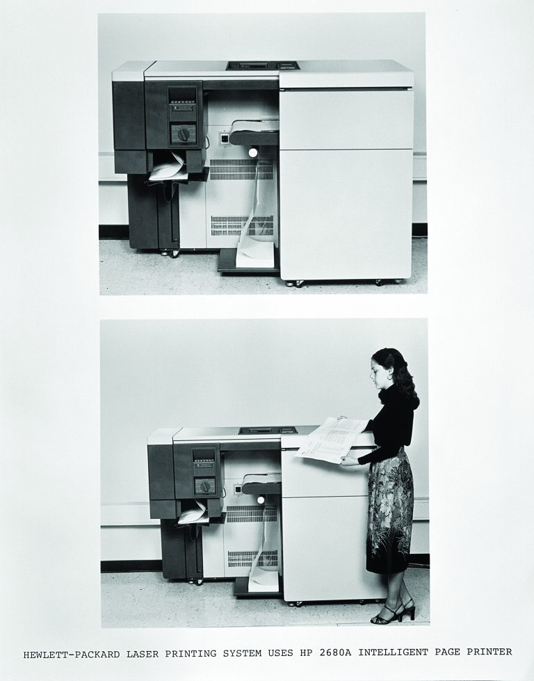Photo of Hewlett-Packard's first laser printer, the 2680A, in 1980.