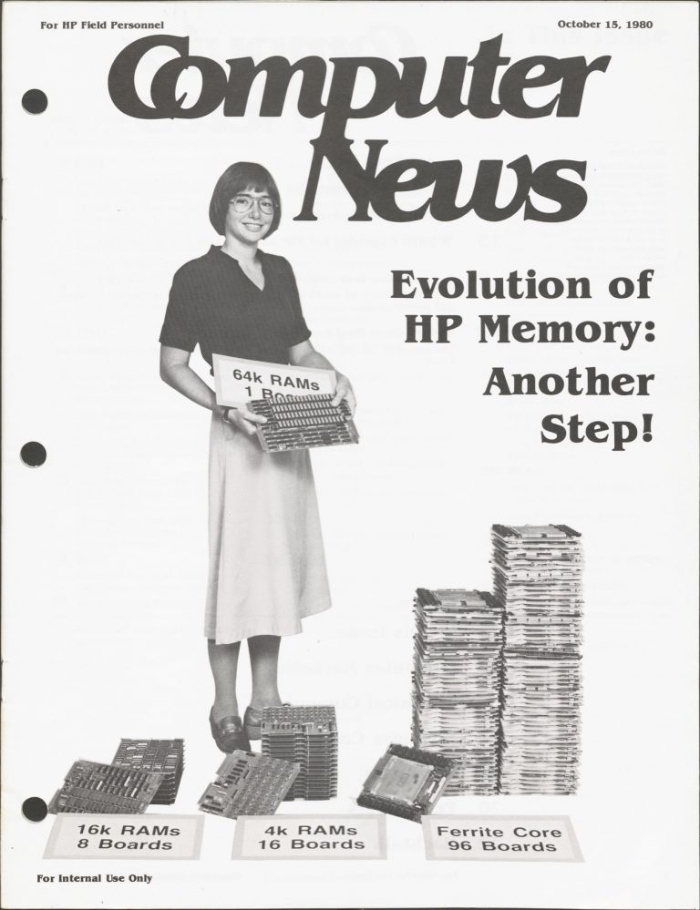 Cover of Computer News from October 15, 1980 featuring Sandy Metz posing with a two-board 1/2-MB microcomputer.