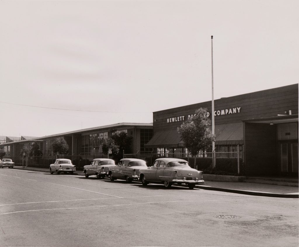 Exterior of the Redwood Building at 395 Page Mill Road. This was the first company-owned building.