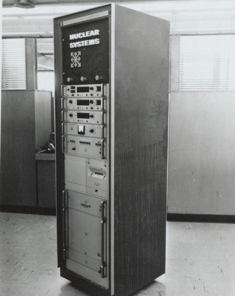 The Dymec nuclear systems console, photographed in 1956.