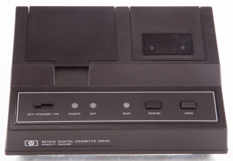Top of the 82161 Digital Cassette Drive with buttons, indicator lights and flip-up slot for the cassette.
