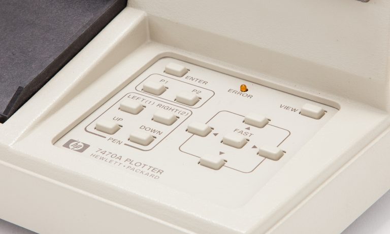 Close up of the control panel for the HP 7470A graphics pen plotter.