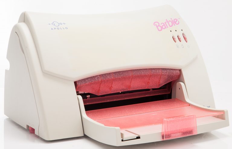 Barbie-branded HP Apollo P1220 color Inkjet printer.