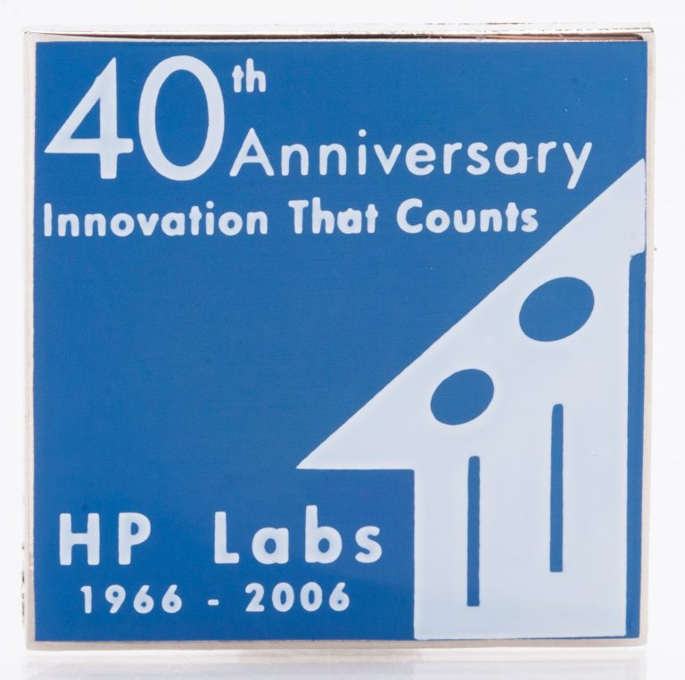 A pin celebrating the 40th anniversary of HP Labs. Reads 