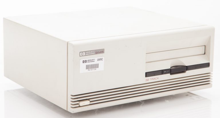 Angled view of the HP 9145A tape drive.