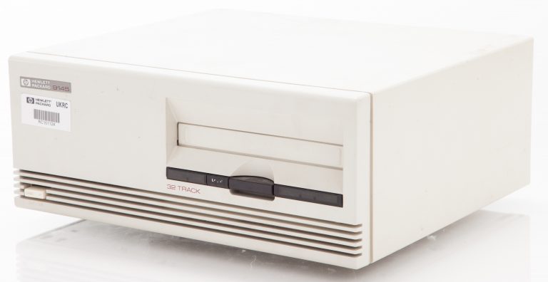 Angled view of the HP 9145A tape drive.