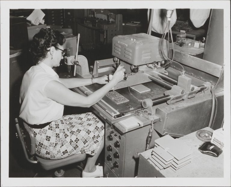 A woman working in the Stanford Plant in the late 1950s.