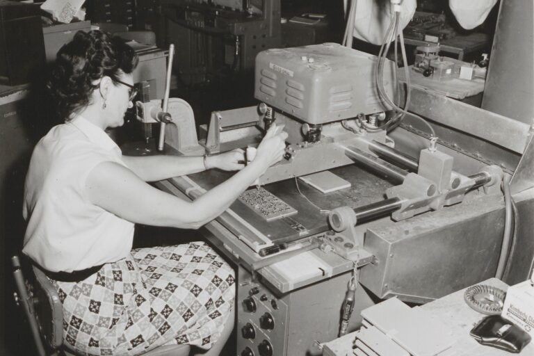 A woman working in the Stanford plant in the late 1950s.