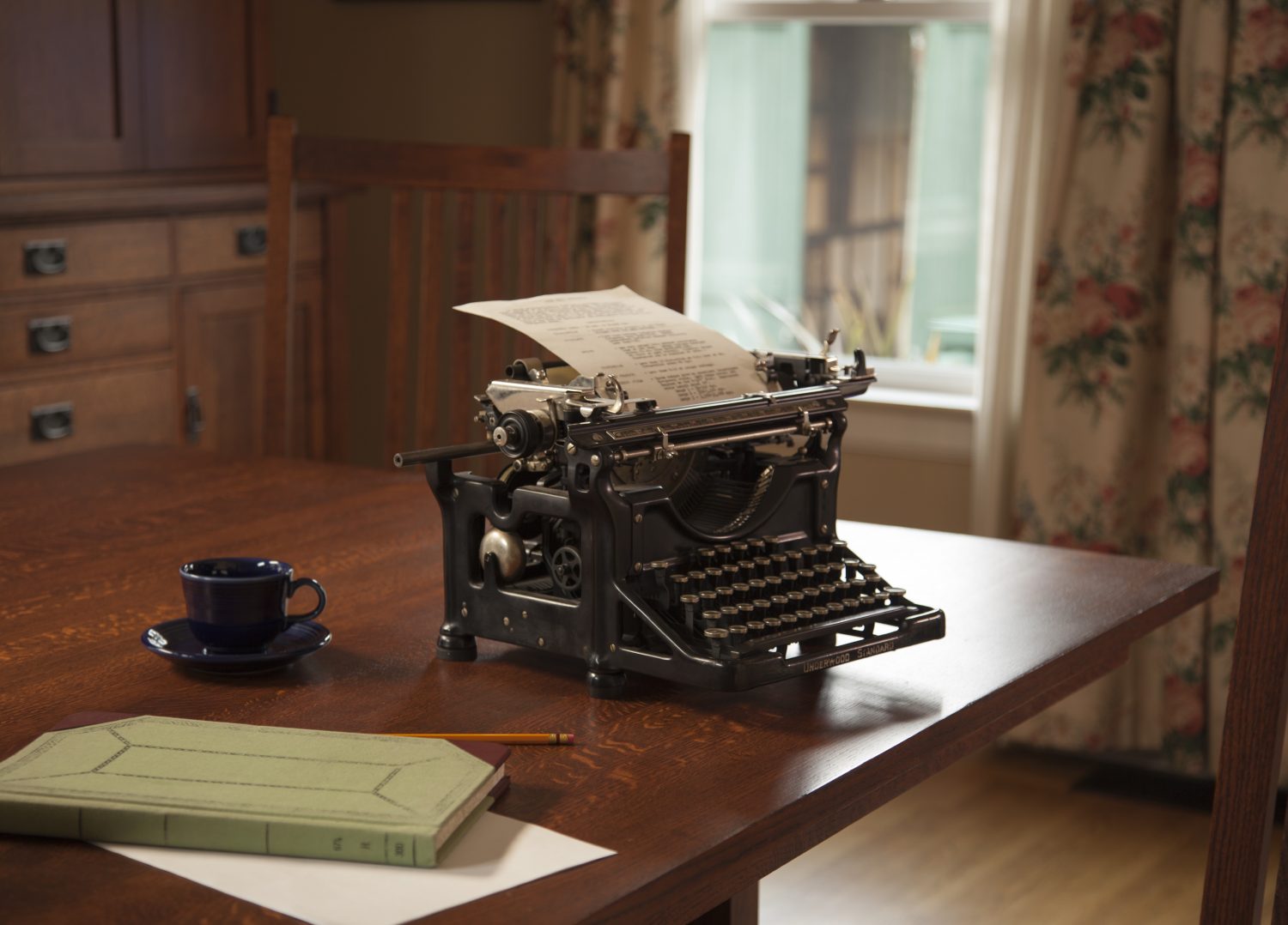 Underwood typewriter used to recreate Addison Avenue house's dining room, which Lucile Packard used as an office.