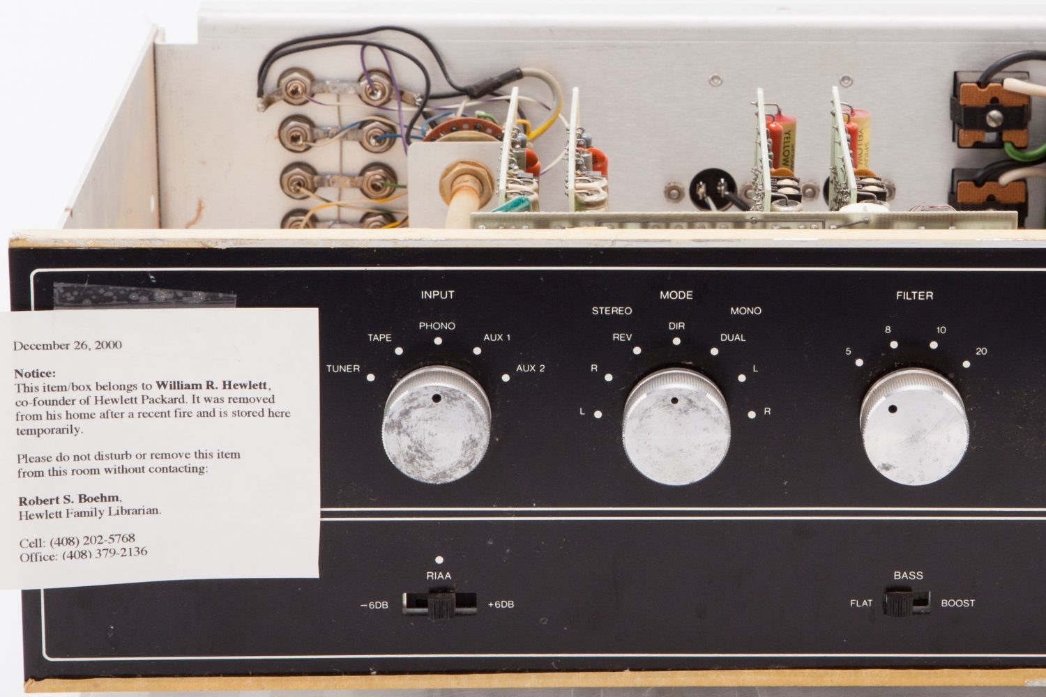 Front view of Bill Hewlett's Barney Oliver Amplifier.