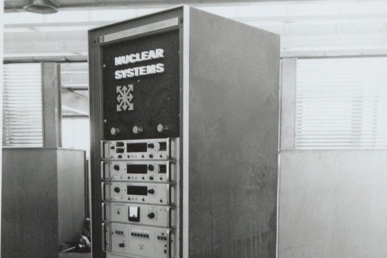 The Dymec nuclear systems console, photographed in 1956.