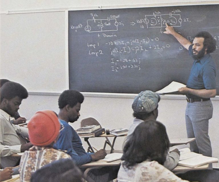 Harry Portwood teaching an electronics class at the Southern University in Baton Rouge, Louisiana in 1975.