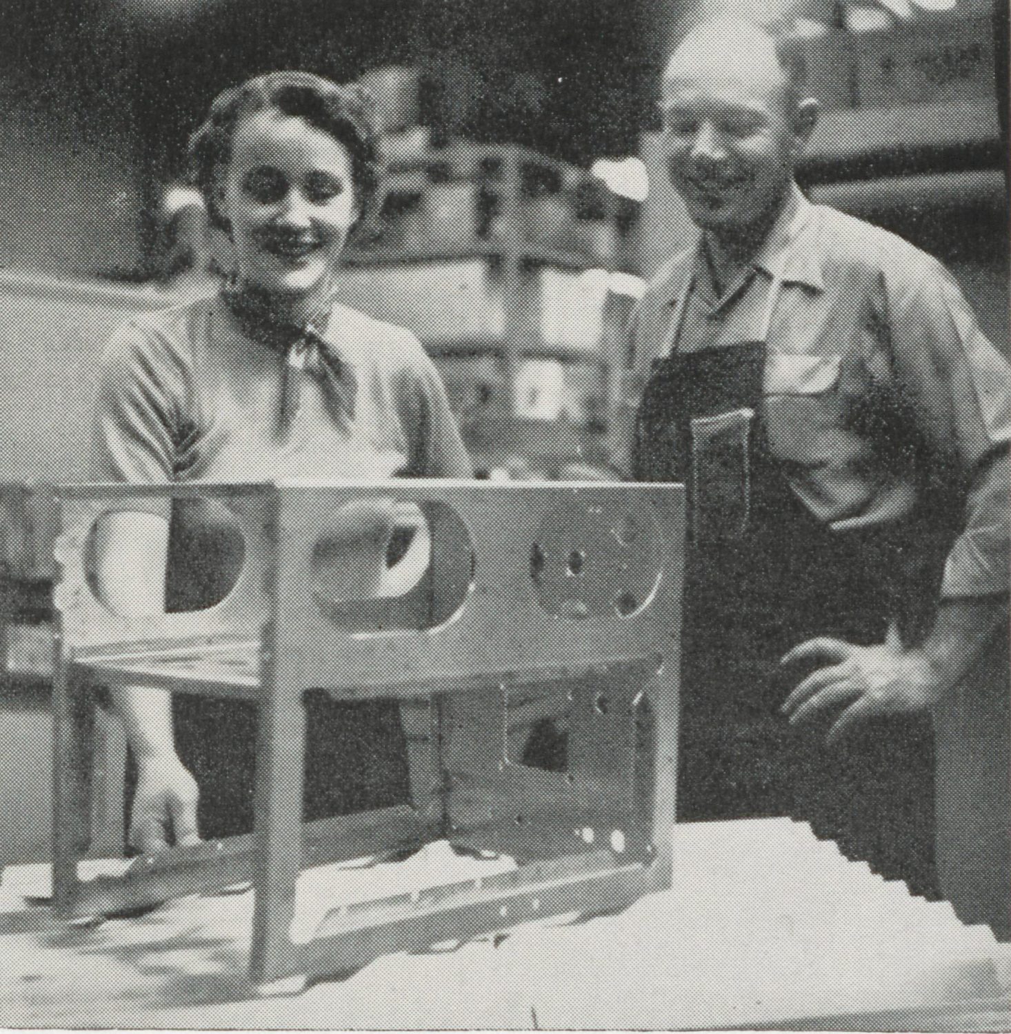 Edna MacLean, HP's first women engineer, working alongside a colleague.