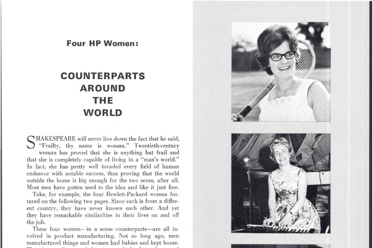 A three-page article entitled Four HP Women: Counterparts Around the World.